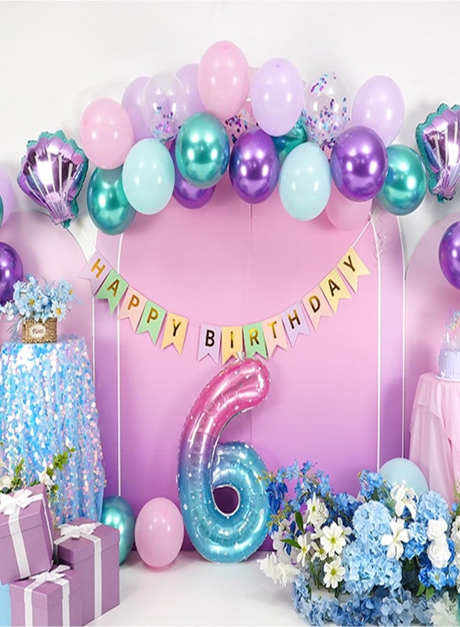 Vibzox 6th Mermaid Birthday Decoration for Girls,Pink Purple Green 6th Birthday Balloon Number 6 Seashell Foil Balloons Banner Mermaid Sea Party Decor Supplies for 6 Year Old - Image 4